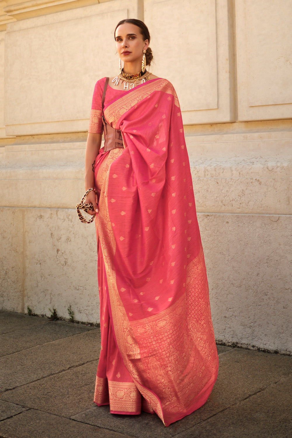 Vsaree Pink Banarasi Silk Designer Saree With Banarasi Border And Blouse