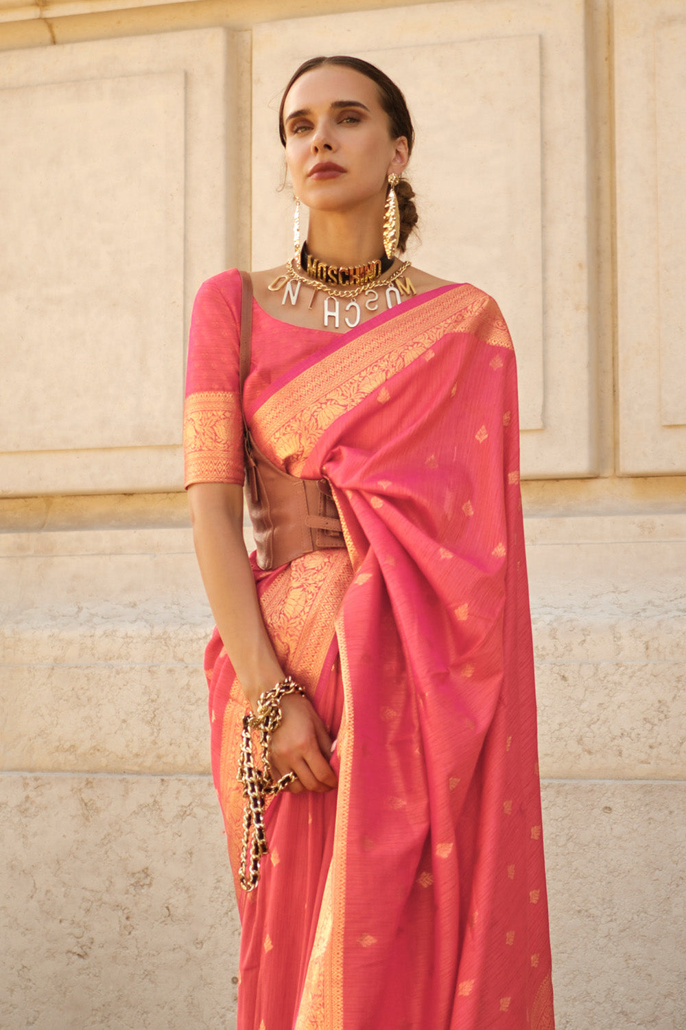 Vsaree Pink Banarasi Silk Designer Saree With Banarasi Border And Blouse