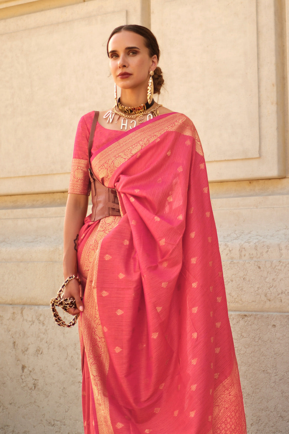 Vsaree Pink Banarasi Silk Designer Saree With Banarasi Border And Blouse