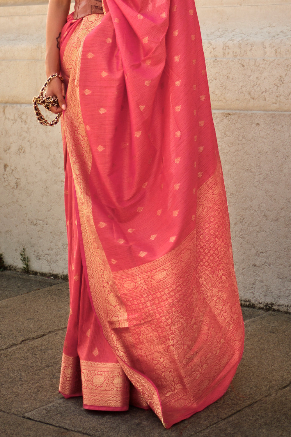 Vsaree Pink Banarasi Silk Designer Saree With Banarasi Border And Blouse