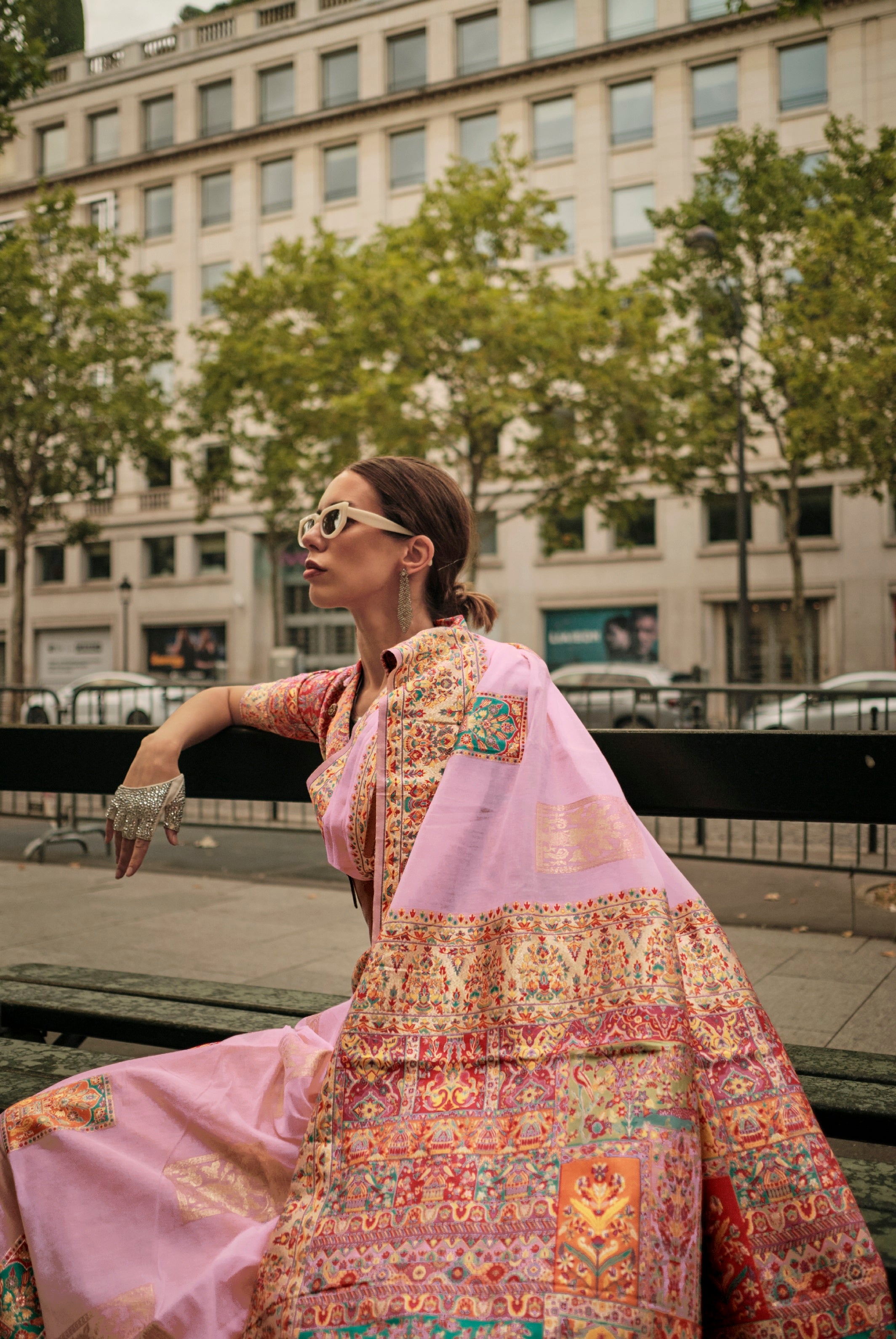 Vsaree Baby Pink Banarasi Silk Designer Saree With Banarasi Border And Blouse