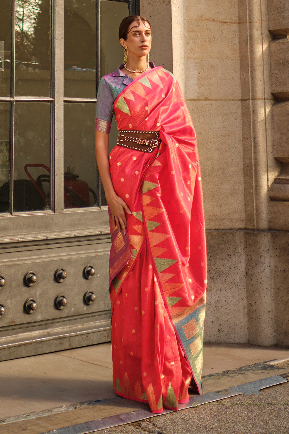 Vsaree Rani Pink Banarasi Silk Designer Saree With Banarasi Border And Blouse