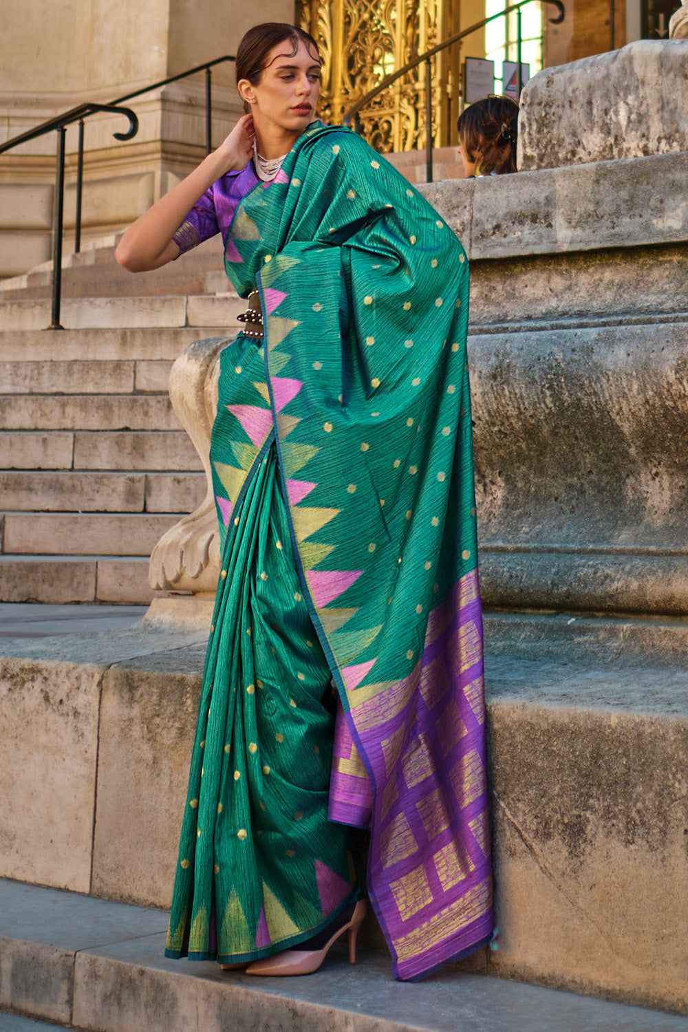 Vsaree Green Banarasi Silk Designer Saree With Banarasi Border And Blouse