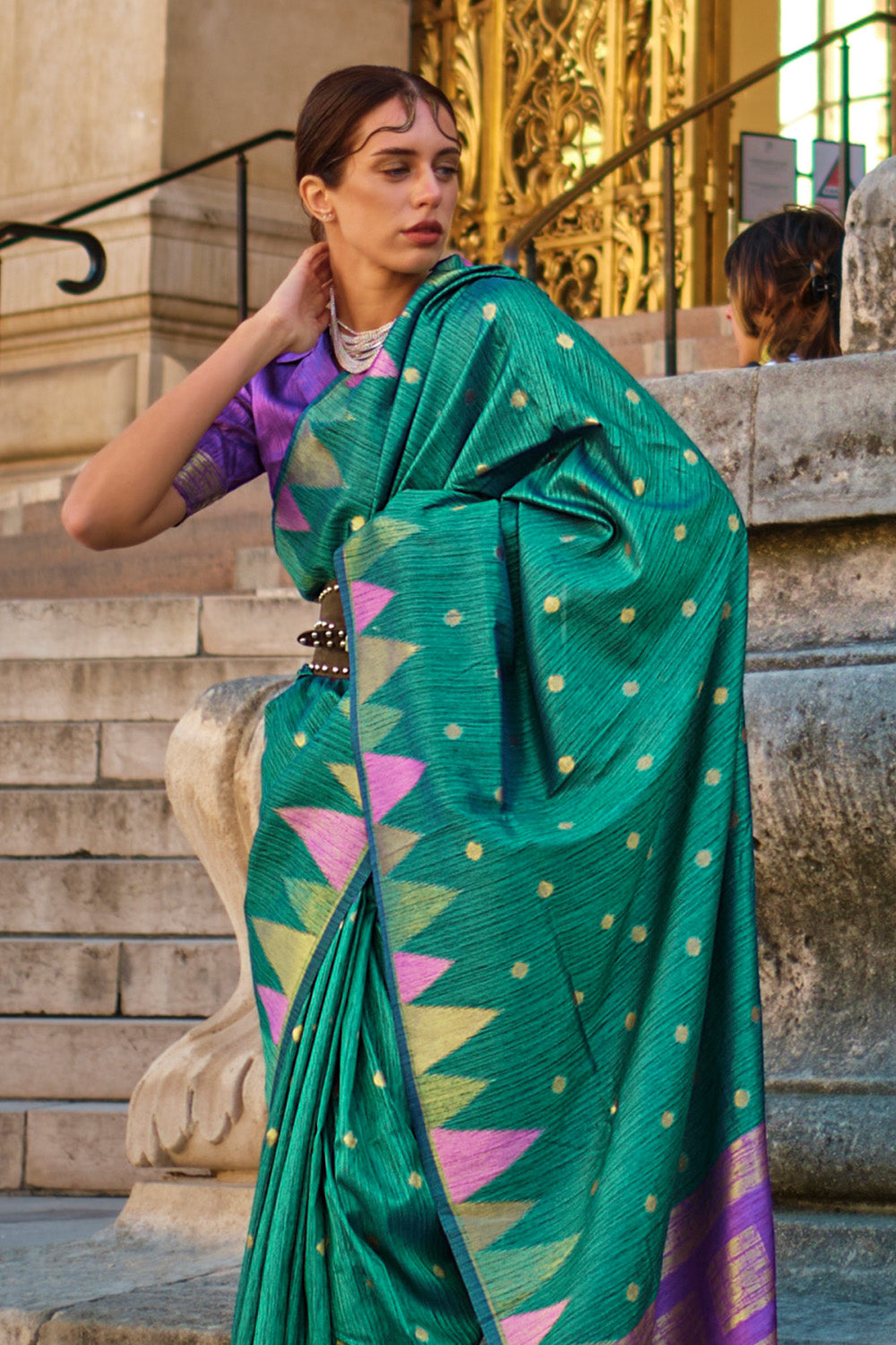 Vsaree Green Banarasi Silk Designer Saree With Banarasi Border And Blouse