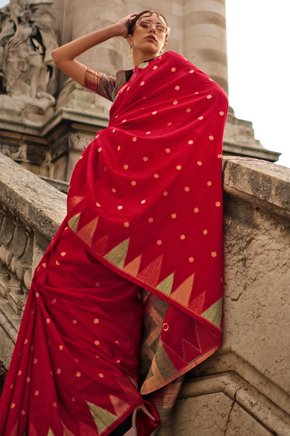 Vsaree Red Banarasi Silk Designer Saree With Banarasi Border And Blouse