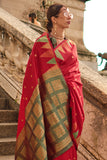 Vsaree Red Banarasi Silk Designer Saree With Banarasi Border And Blouse