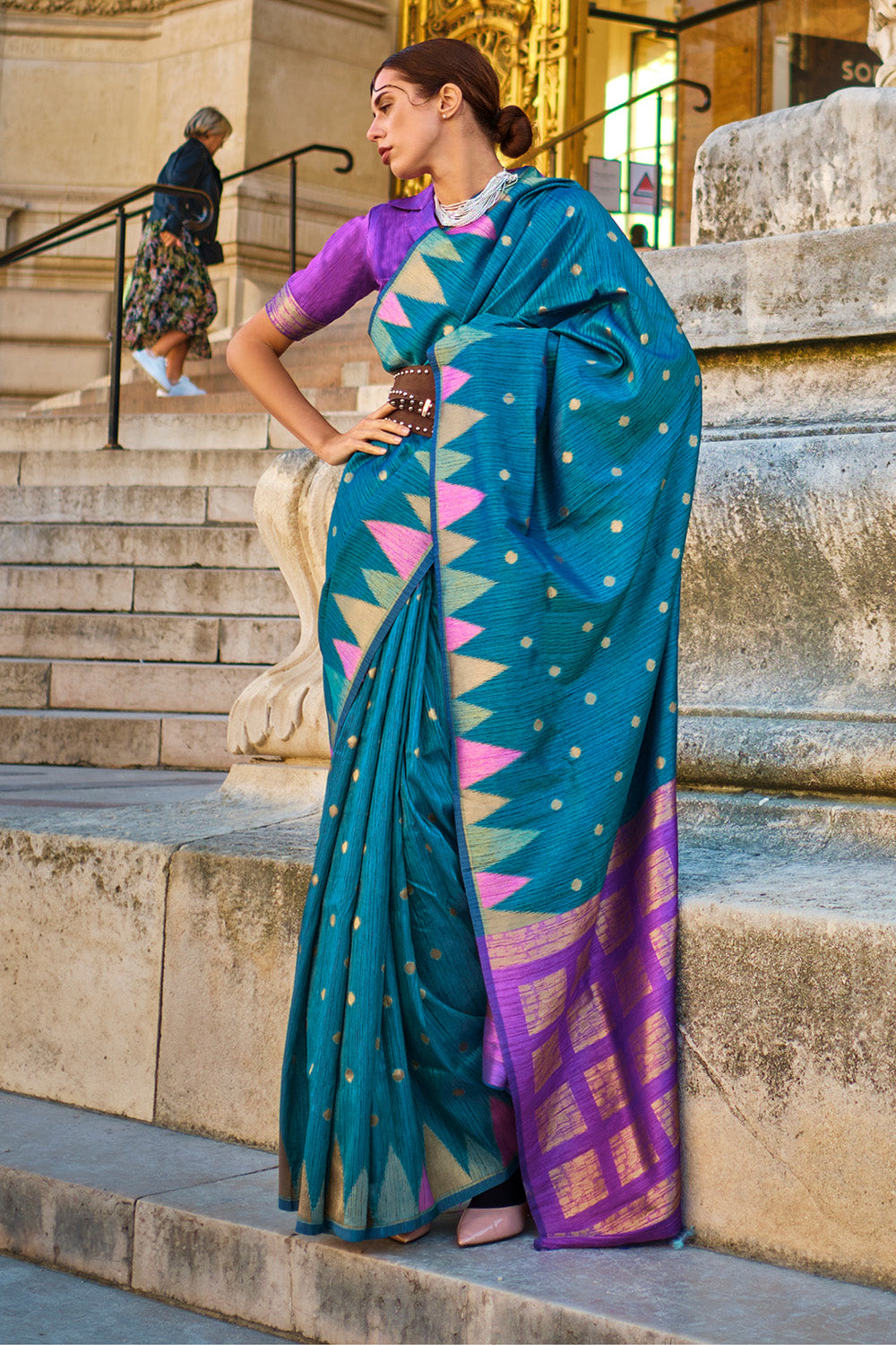 Vsaree Teal Banarasi Silk Designer Saree With Banarasi Border And Blouse