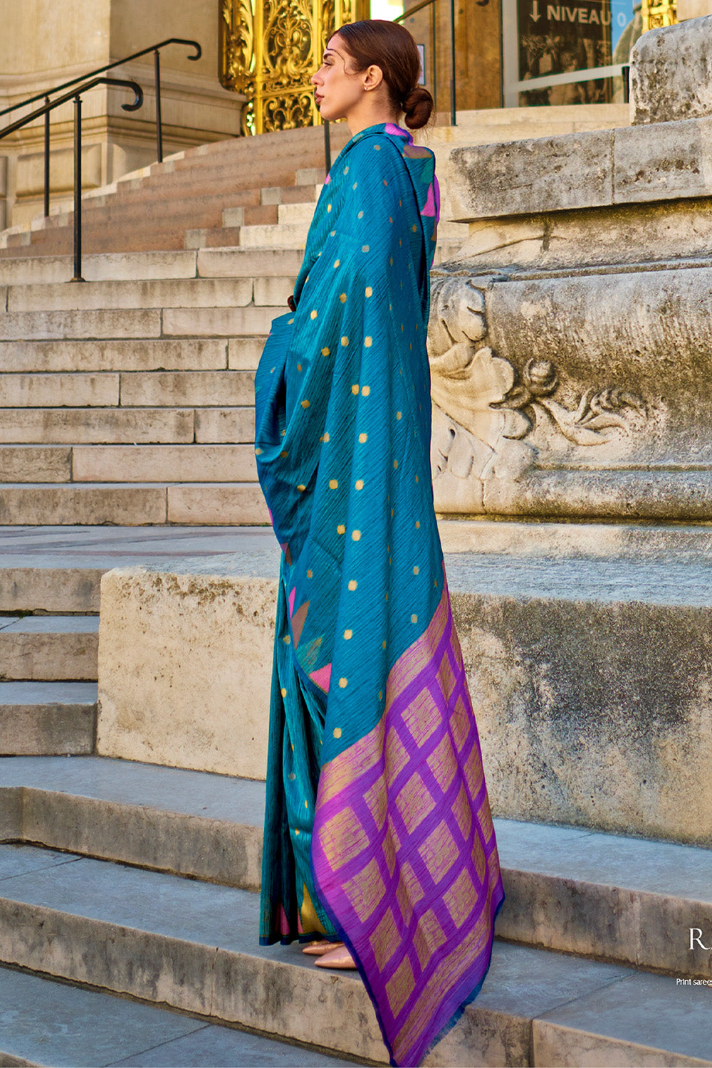 Vsaree Teal Banarasi Silk Designer Saree With Banarasi Border And Blouse