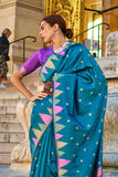 Vsaree Teal Banarasi Silk Designer Saree With Banarasi Border And Blouse