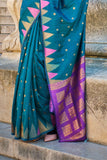 Vsaree Teal Banarasi Silk Designer Saree With Banarasi Border And Blouse