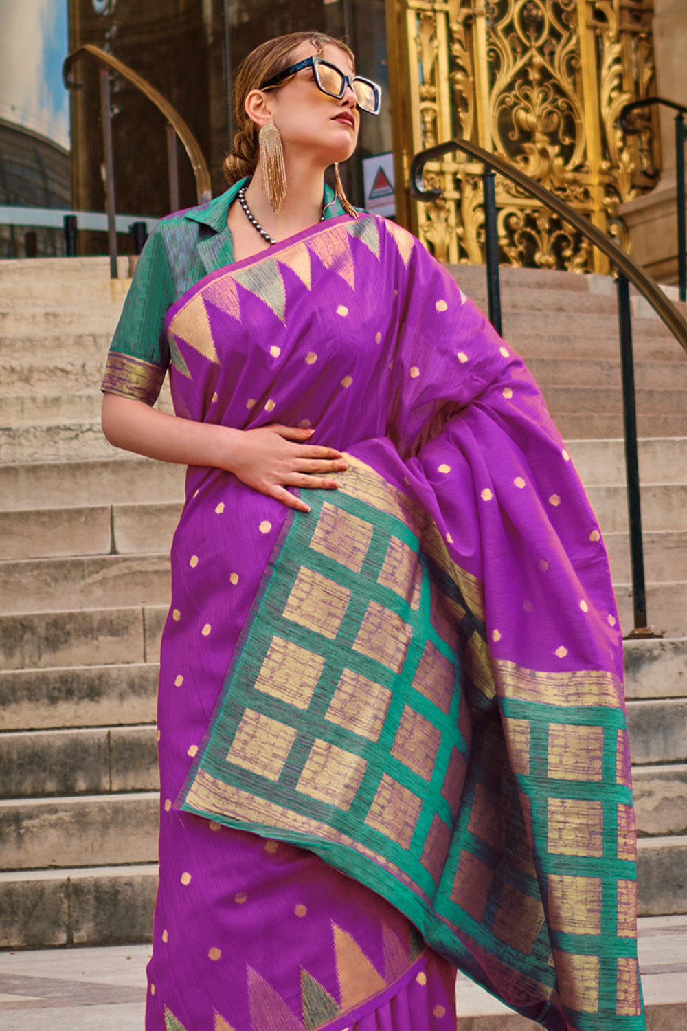 Vsaree Purple Banarasi Silk Designer Saree With Banarasi Border And Blouse