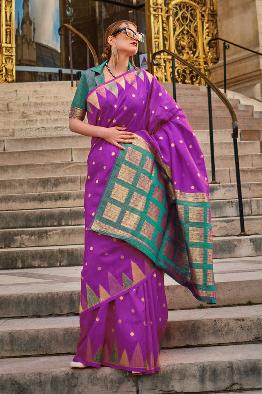 Vsaree Purple Banarasi Silk Designer Saree With Banarasi Border And Blouse