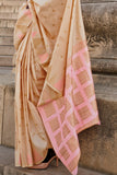 Vsaree Cream Banarasi Silk Designer Saree With Banarasi Border And Blouse