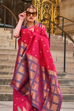 Vsaree Rani Pink Banarasi Silk Designer Saree With Banarasi Border And Blouse