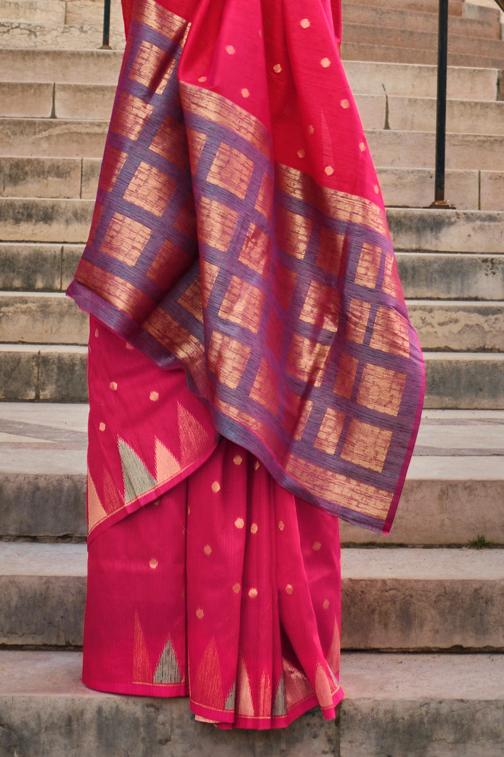 Vsaree Rani Pink Banarasi Silk Designer Saree With Banarasi Border And Blouse