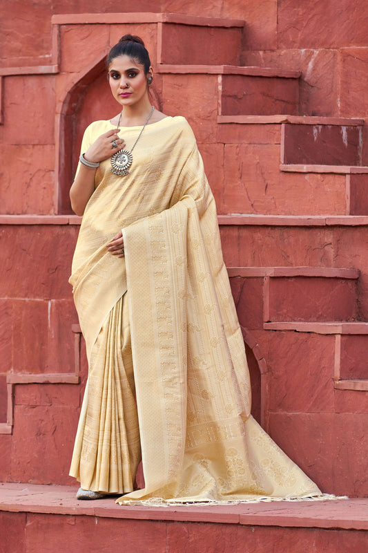 Designer Banarasi Silk Golden Border With Banarasi Design Saree And Blouse