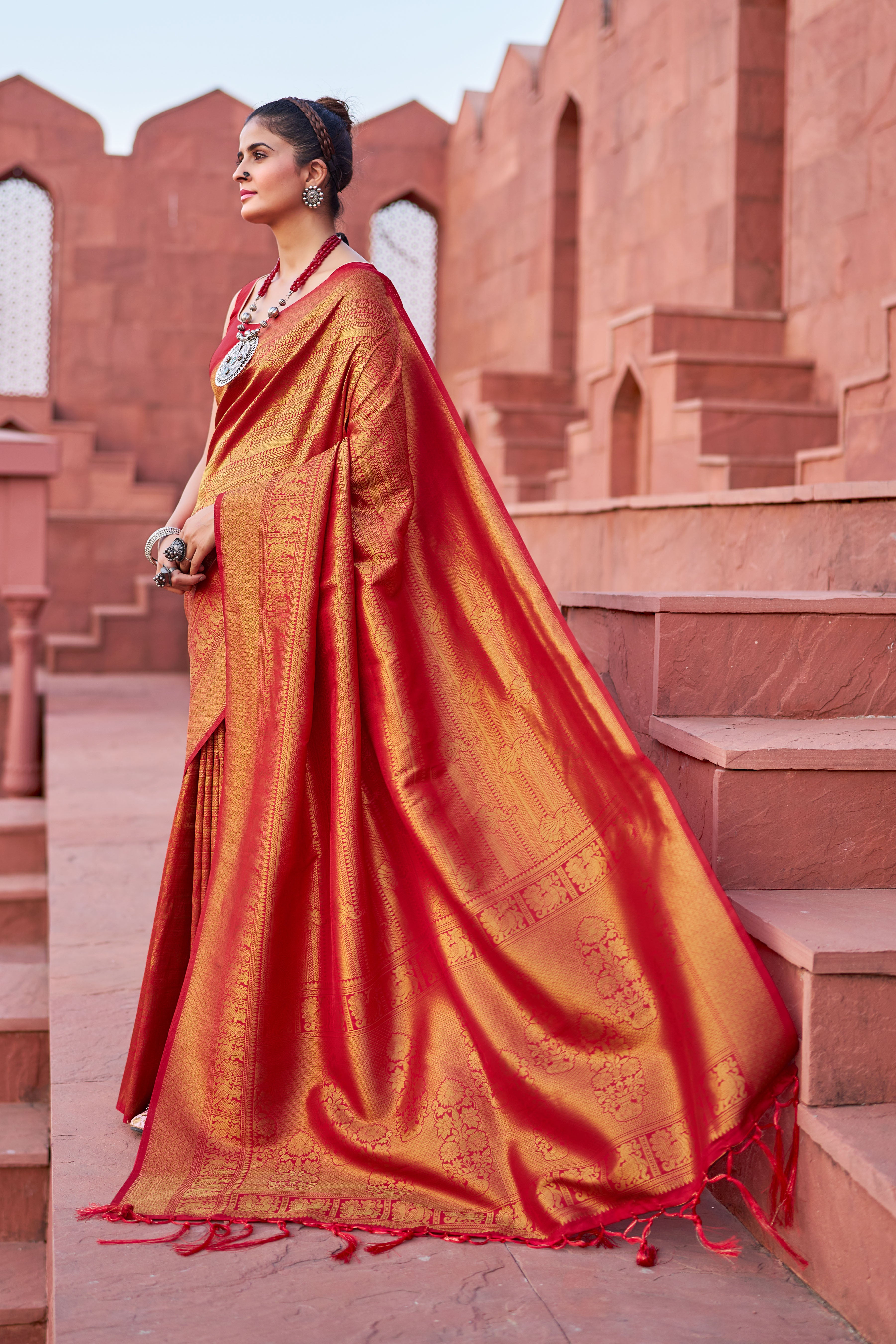 Designer Banarasi Silk Golden Border With Banarasi Design Saree And Blouse