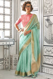 Vsaree Sky Blue Chiffon Silk Saree And Zari Waving Border With Blouse For Women