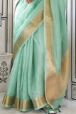 Vsaree Sky Blue Chiffon Silk Saree And Zari Waving Border With Blouse For Women