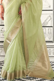 Vsaree Light Green Chiffon Silk Saree And Zari Waving Border With Blouse For Women