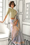 Vsaree Grey Chiffon Silk Saree And Zari Waving Border With Blouse For Women