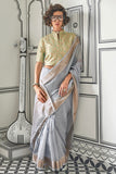 Vsaree Grey Chiffon Silk Saree And Zari Waving Border With Blouse For Women