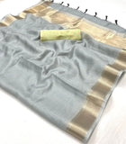 Vsaree Grey Chiffon Silk Saree And Zari Waving Border With Blouse For Women