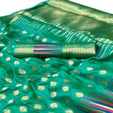 Vsaree Green Banarasi Organza Zari Weaving Border And Hevy Rich Pallu With Blouse