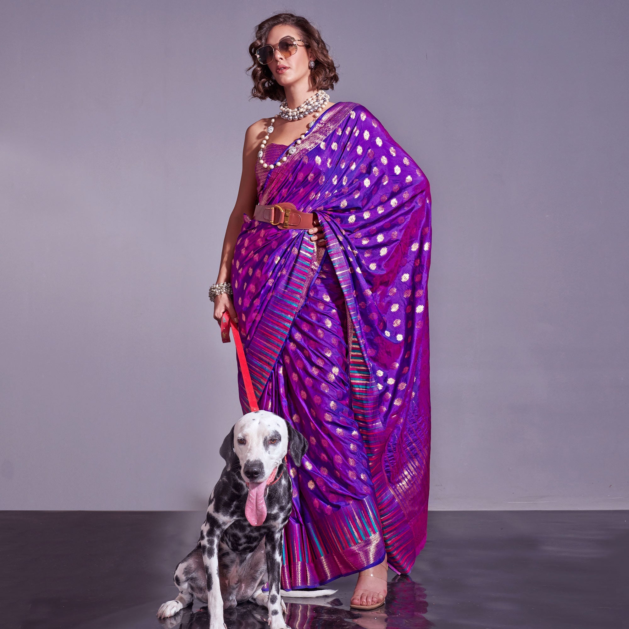 Vsaree Purple Banarasi Organza Zari Weaving Border And Hevy Rich Pallu With Blouse