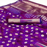 Vsaree Purple Banarasi Organza Zari Weaving Border And Hevy Rich Pallu With Blouse