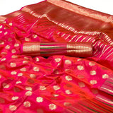 Vsaree Red Banarasi Organza Zari Weaving Border And Hevy Rich Pallu With Blouse