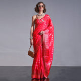 Vsaree Red Banarasi Organza Zari Weaving Border And Hevy Rich Pallu With Blouse