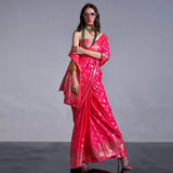 Vsaree Pink Banarasi Organza Zari Weaving Border And Hevy Rich Pallu With Blouse