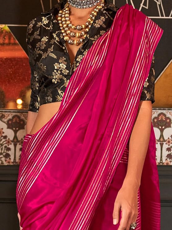 Vsaree Desingner Rani Pink Silk  Saree With Heavy Rich Pallu And Blouse