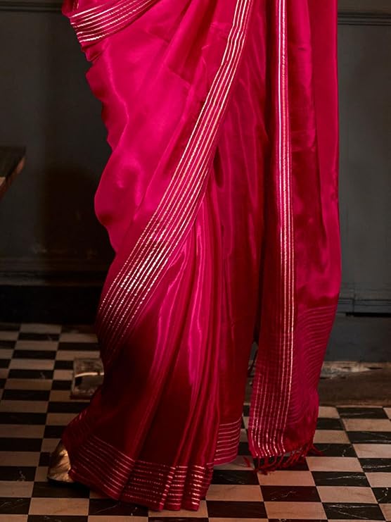 Vsaree Desingner Rani Pink Silk  Saree With Heavy Rich Pallu And Blouse