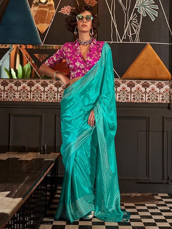 Vsaree Desingner Teal Silk  Saree With Heavy Rich Pallu And Blouse