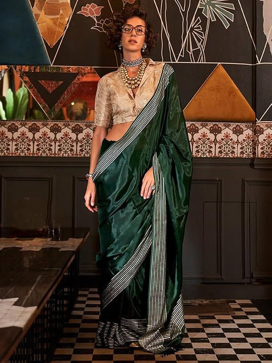 Vsaree Desingner Green Silk  Saree With Heavy Rich Pallu And Blouse