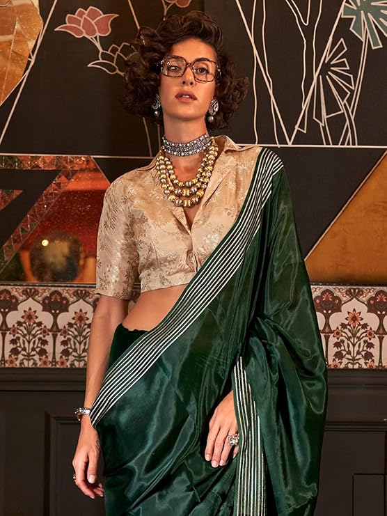 Vsaree Desingner Green Silk  Saree With Heavy Rich Pallu And Blouse