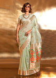 Vsaree Sea Green Banarasi Design Tissue Silk Saree With Zari Work And Heavy Rich Pallu