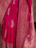 Vsaree Rani Pink Banarasi Khadi Silk Saree For Contrast Zari Weaving Borders And Blouse