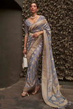 Vsaree Grey Banarasi Silk Golden Border And Zari Weaving Work With Banarasi Design Saree And Blouse