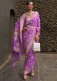 Vsaree Purple Banarasi Silk Golden Border And Zari Weaving Work With Banarasi Design Saree And Blouse