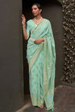 Vsaree Sea Green Banarasi Silk Golden Border And Zari Weaving Work With Banarasi Design Saree And Blouse