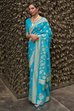 Vsaree Teal Banarasi Silk Golden Border And Zari Weaving Work With Banarasi Design Saree And Blouse