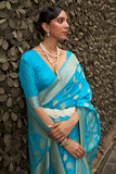 Vsaree Teal Banarasi Silk Golden Border And Zari Weaving Work With Banarasi Design Saree And Blouse