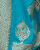 Vsaree Teal Banarasi Silk Golden Border And Zari Weaving Work With Banarasi Design Saree And Blouse