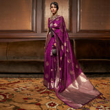 Vsaree Purple Banarasi Silk Golden Border And Zari Weaving Work With Banarasi Design Saree And Blouse