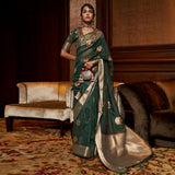 Vsaree Green Banarasi Silk Golden Border And Zari Weaving Work With Banarasi Design Saree And Blouse