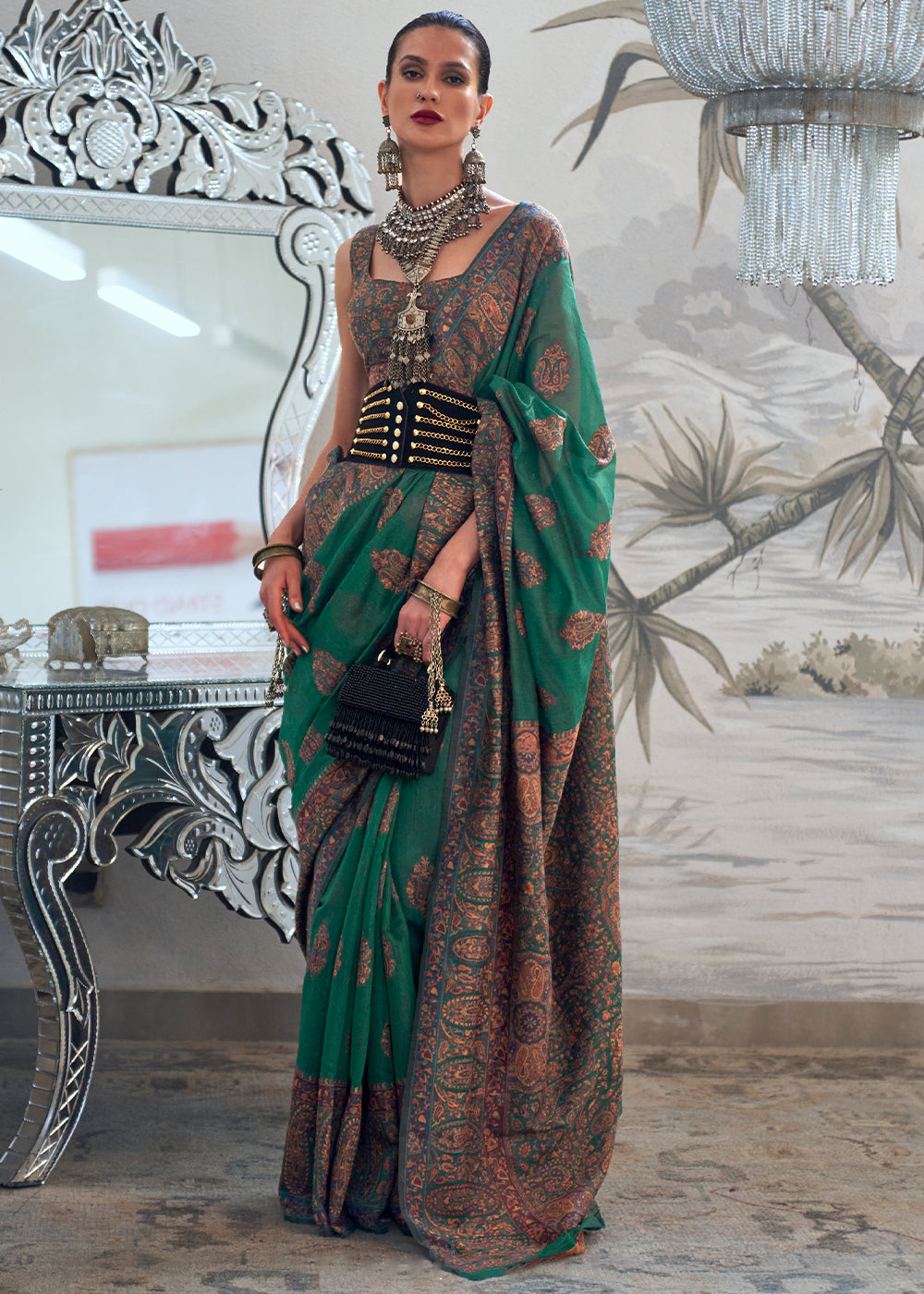 Vsaree Dark Green Banarasi Silk Golden Border And Zari Weaving Work With Banarasi Design Saree And Blouse