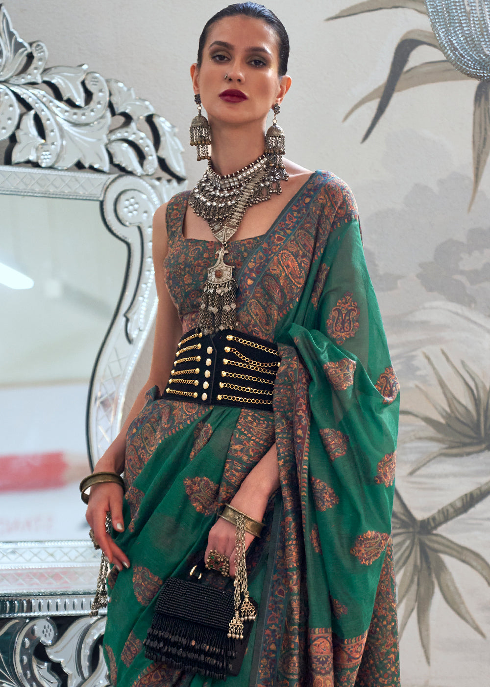 Vsaree Dark Green Banarasi Silk Golden Border And Zari Weaving Work With Banarasi Design Saree And Blouse